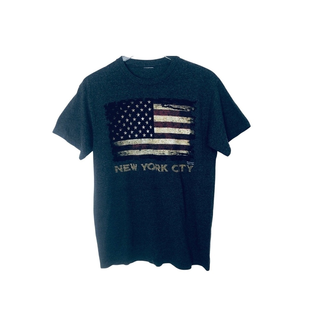 Grey vintage‎ tee American flag New York Ci…